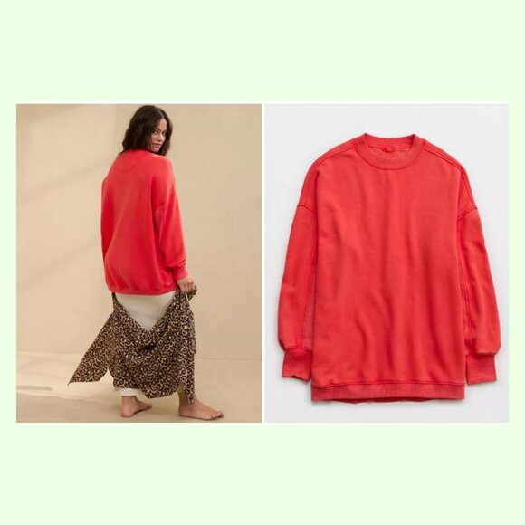 Aerie "Getaway" Crewneck Sweatshirt, Bright Red, Size L - Picture 4 of 4